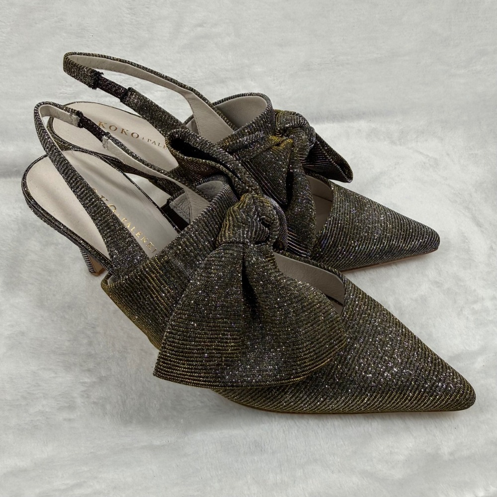 Koko + Palenki Womens Metallic Gold Silver Ombre Bow‎ Slingback Stiletto Pumps 6
